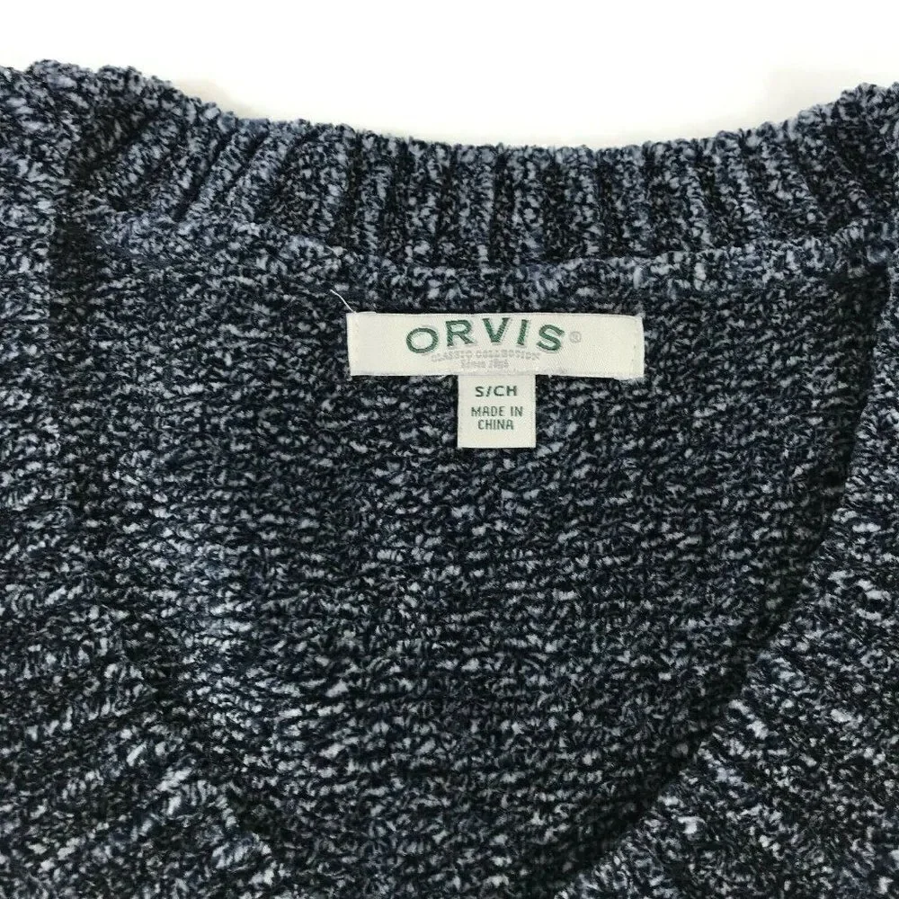 Orvis V-Neck Sweater Blue Chenille Knit Pullover